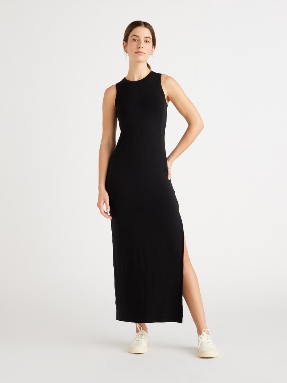Quince Black Tencel Jersey Tank Maxi Side Slit Dress Sz Small